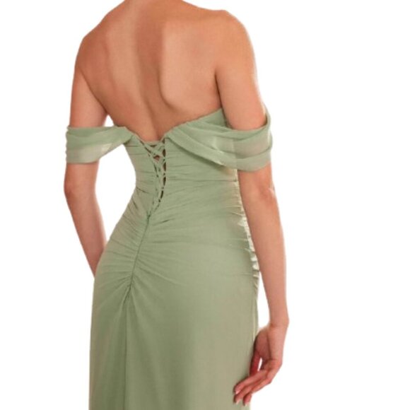 NWT Amoris T705 Chiffon Prom Dress Navy Blue Size XS - Picture 3 of 5